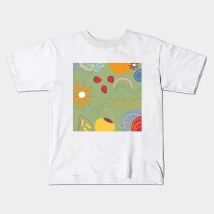 Green abstract floral and fruity pattern Kids T-Shirt